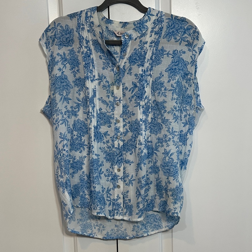 Nanette Lepore Blue and White Floral Blouse